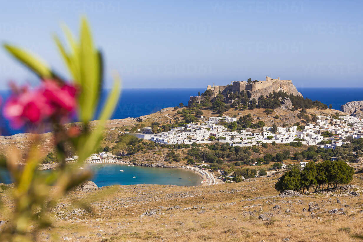 Greece Aegean Islands Rhodes Lindos View To Acropolis Of Lindos Stockphoto