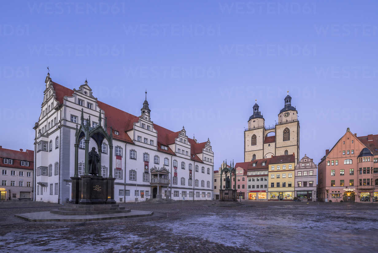 Germany, Lutherstadt Wittenberg, view to town hall and St Mary's Church ...