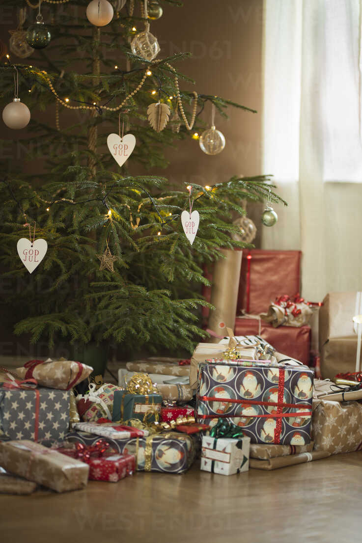 Presents Underneath Christmas Tree Stockphoto