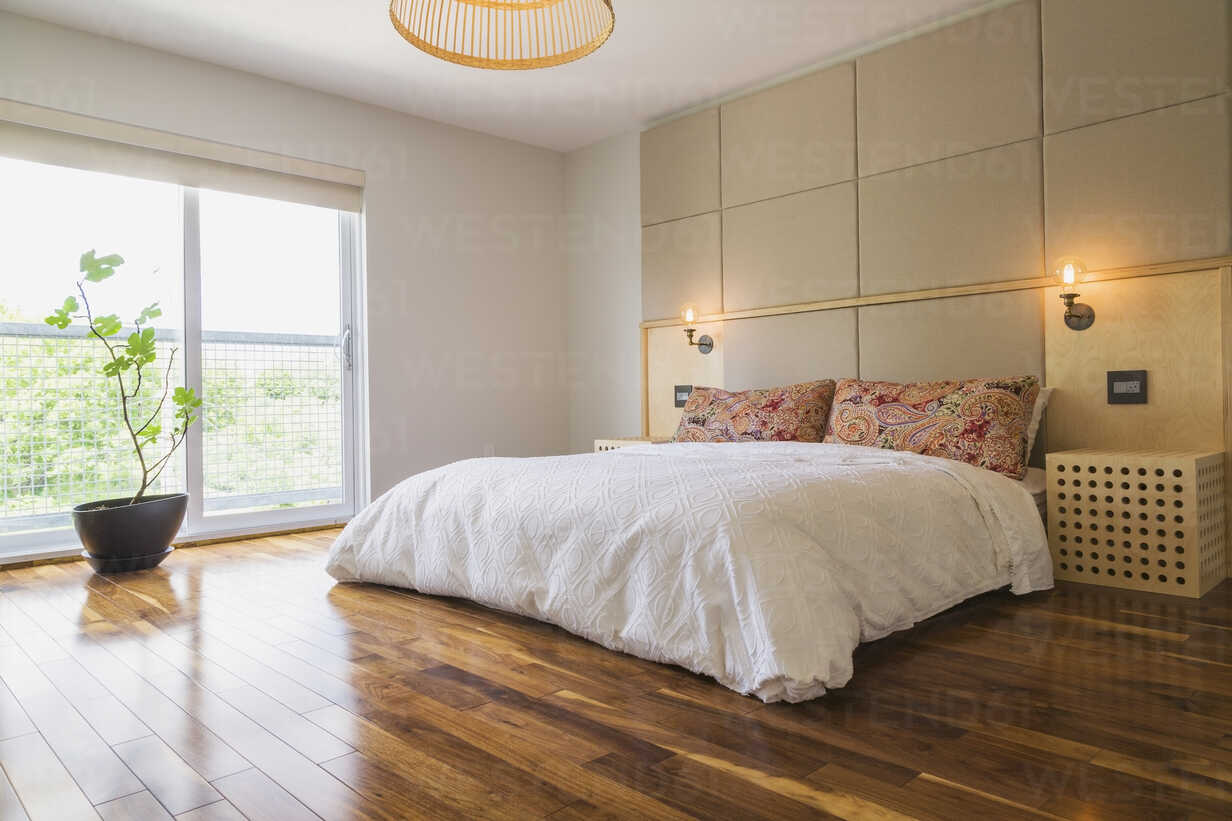 King Size Bed In Bedroom With American Walnut Hardwood Flooring On The Upstairs Floor Inside A