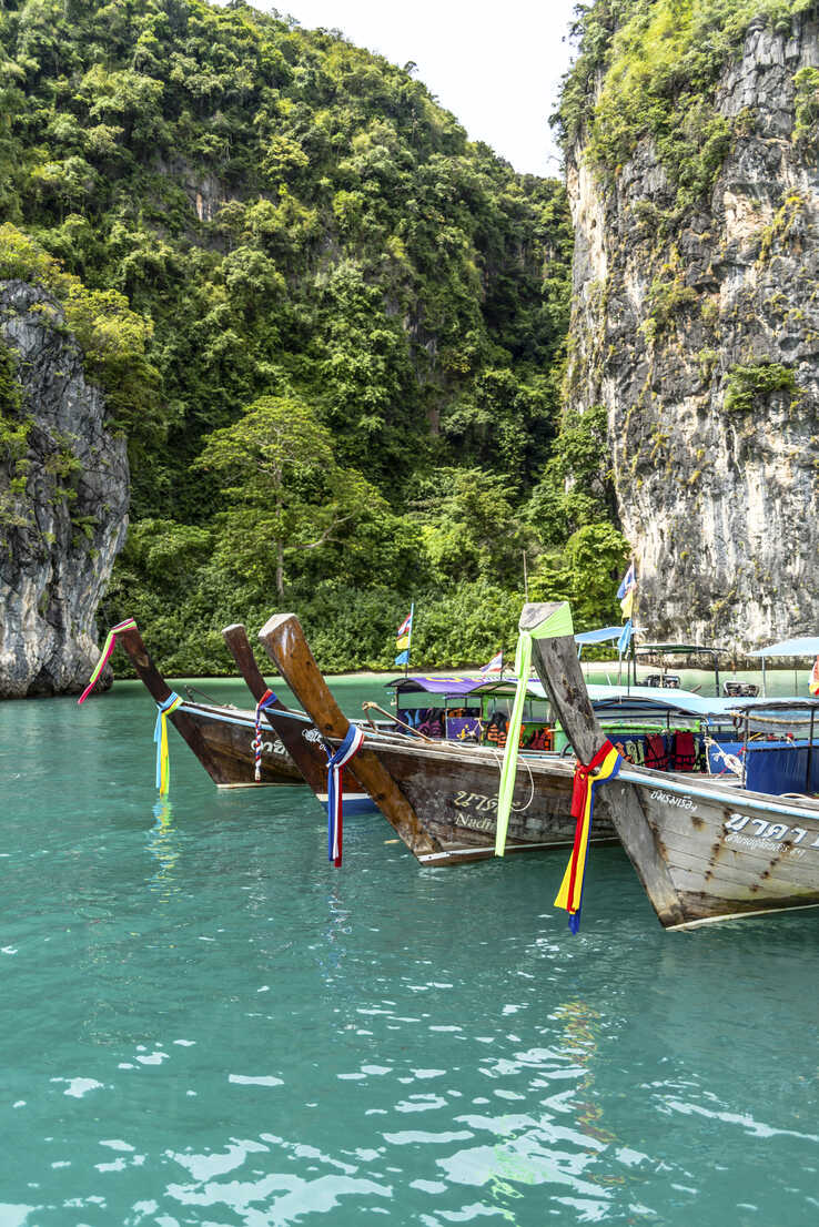 Thailand Koh Yao Noi Typical Wooden Boats Moored In Front Of Ko Hong Island Chpf Christophe