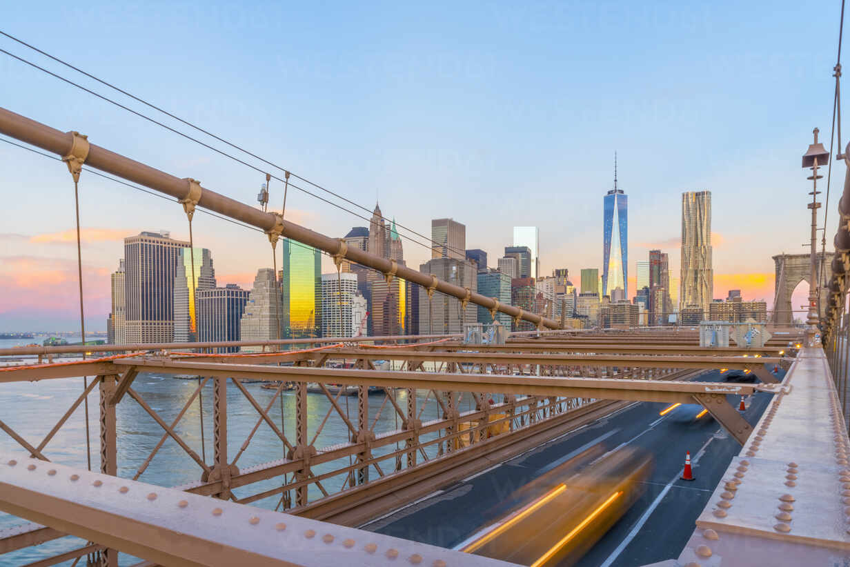 Brooklyn Bridge Over East River Lower Manhattan Skyline Including Freedom Tower Of World Trade Center New