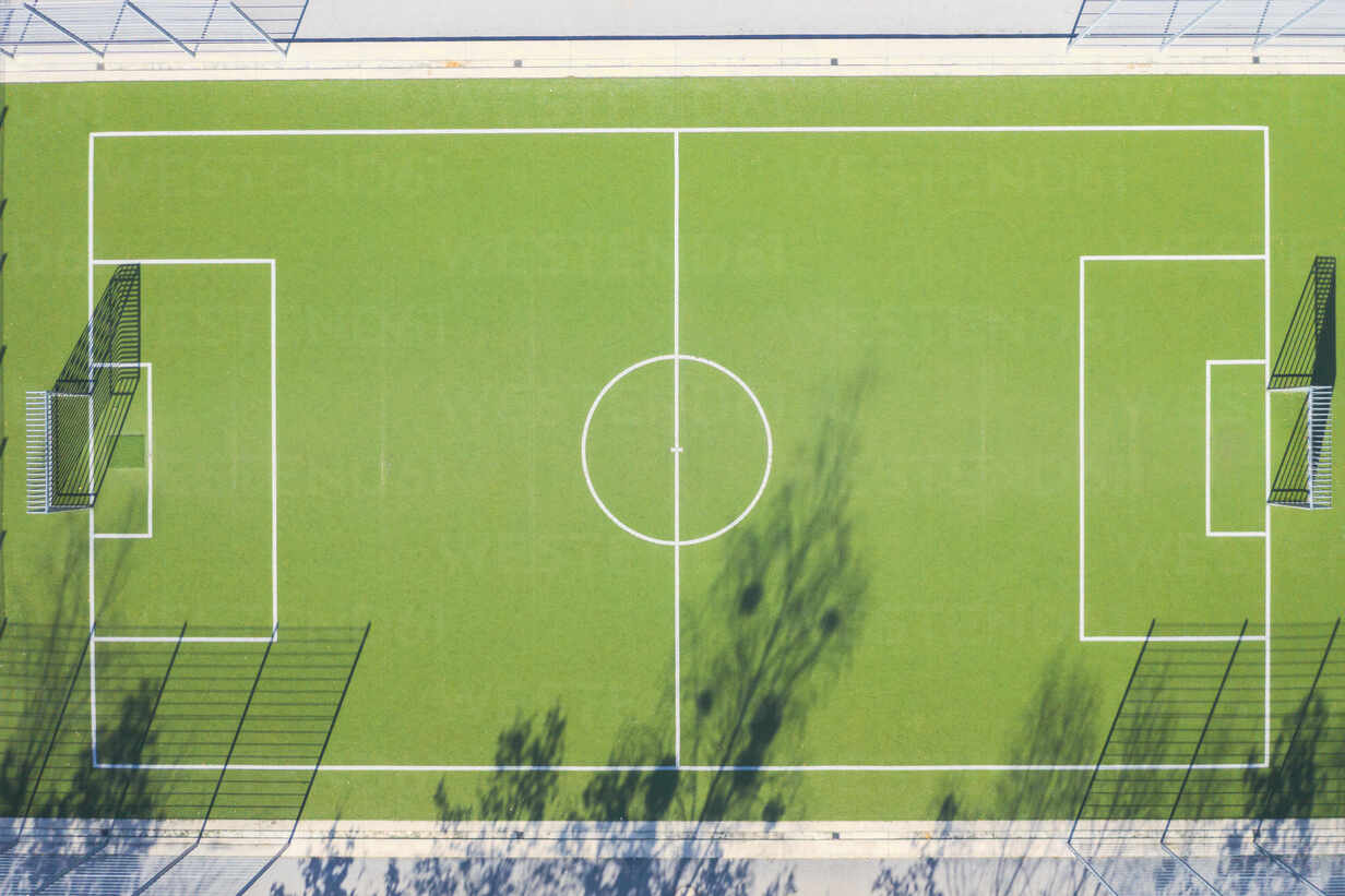 Drone View Of Soccer Field Stockphoto