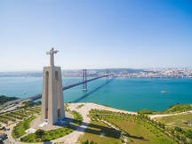 Aerial View Of Sanctuary Of Christ The King Overlooking Lisbon And 25 De Abril Bridge Connecting Lisbon And Almada Aaef04184 Amazing Aerial Westend61