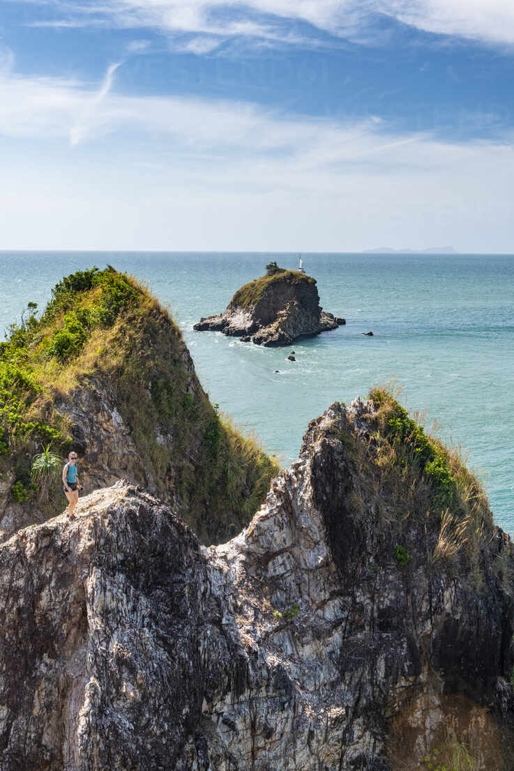 Woman On Top Of Rocky Outcrop Mu Ko Lanta National Park Koh Lanta Thailand Runf Michael