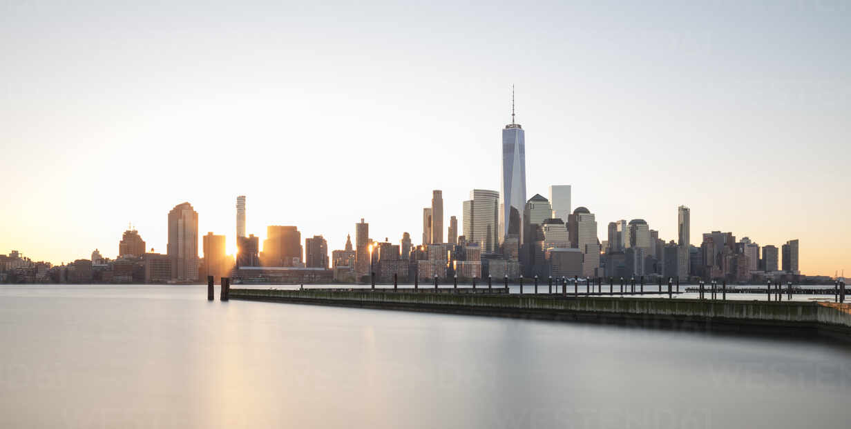 Usa New York New York City Lower Manhattan Skyline With One World Trade Center At Sunrise