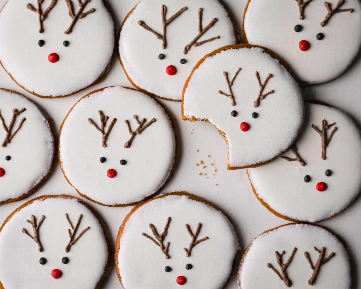 Homemade Christmas Cookies With Reindeer Decoration Stockphoto